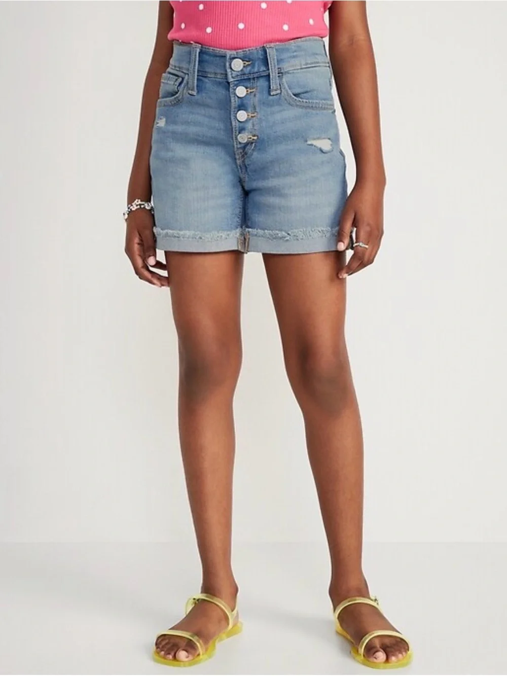 Old Navy | High-Waisted Button-Fly Rolled Frayed-Hem Midi Jean Shorts, Girls 10